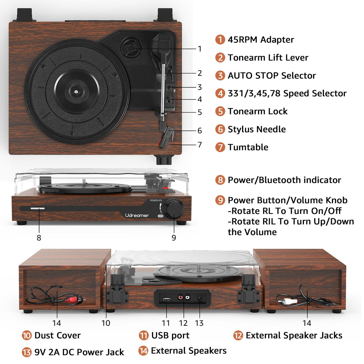 Udreamer vinyl turntable includes 45rpm adapter for classic singles