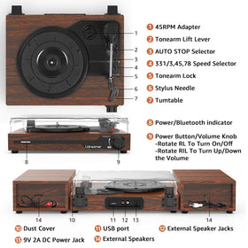 Udreamer vinyl turntable includes 45rpm adapter for classic singles