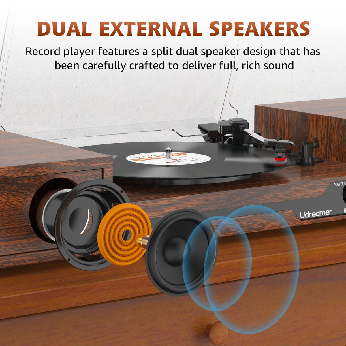 Udreamer vinyl turntable auto-stop protects records during playback