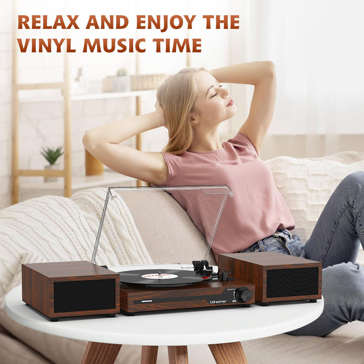 Udreamer vinyl turntable portable design fits small spaces