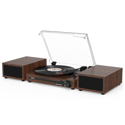 Udreamer vinyl turntable top view highlighting portable design for easy placement
