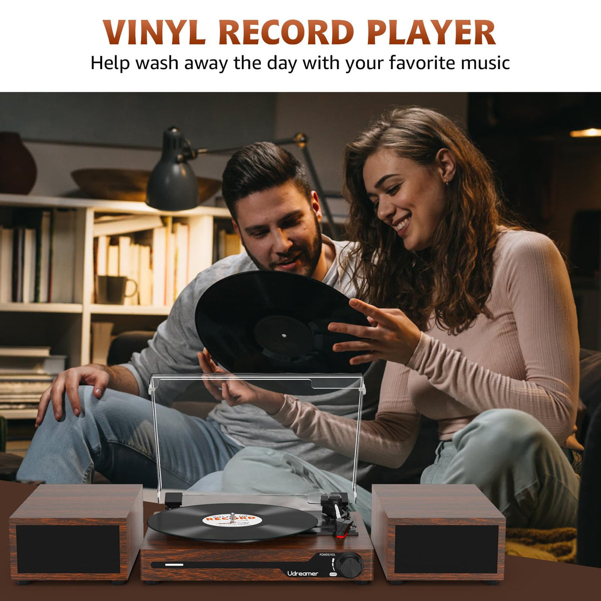 Udreamer vinyl turntable vintage wood cabinet adds nostalgic style