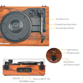 Udreamer with 45 adapter on 7-inch record for easy single playback