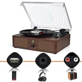 Udreamer with dust cover open protecting record from dust while allowing playback