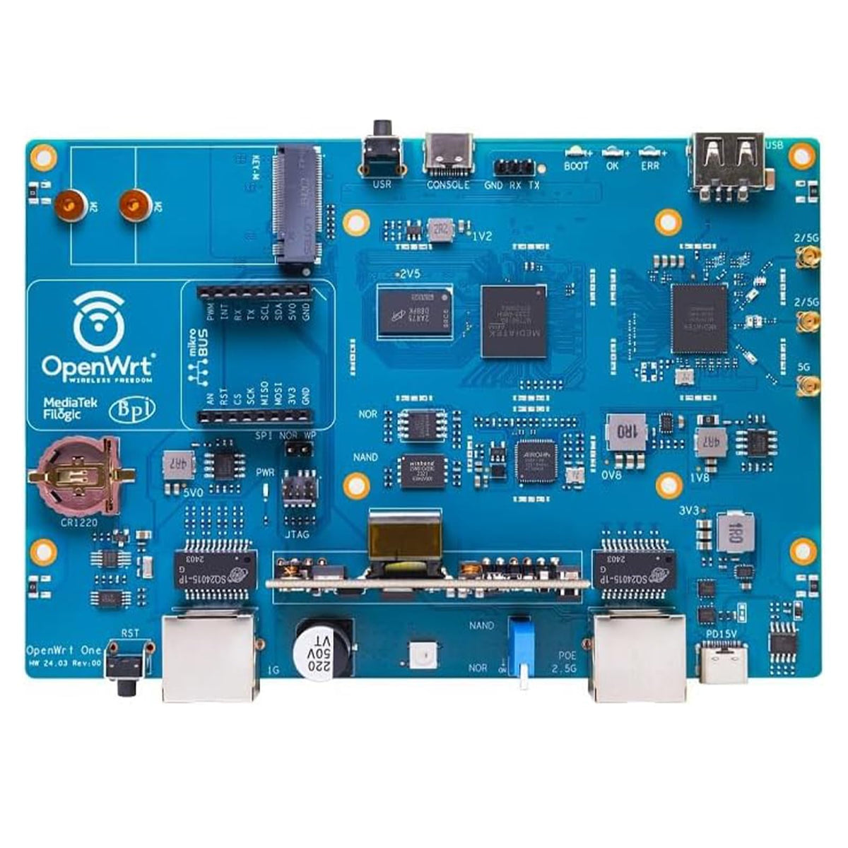 UEEGO Banana Pi OpenWrt One mikroBUS expansion unlocks extra hardware interfaces.