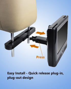UEME headrest mount for DVD players provides a tight, wobble-free fit on the back of seats.