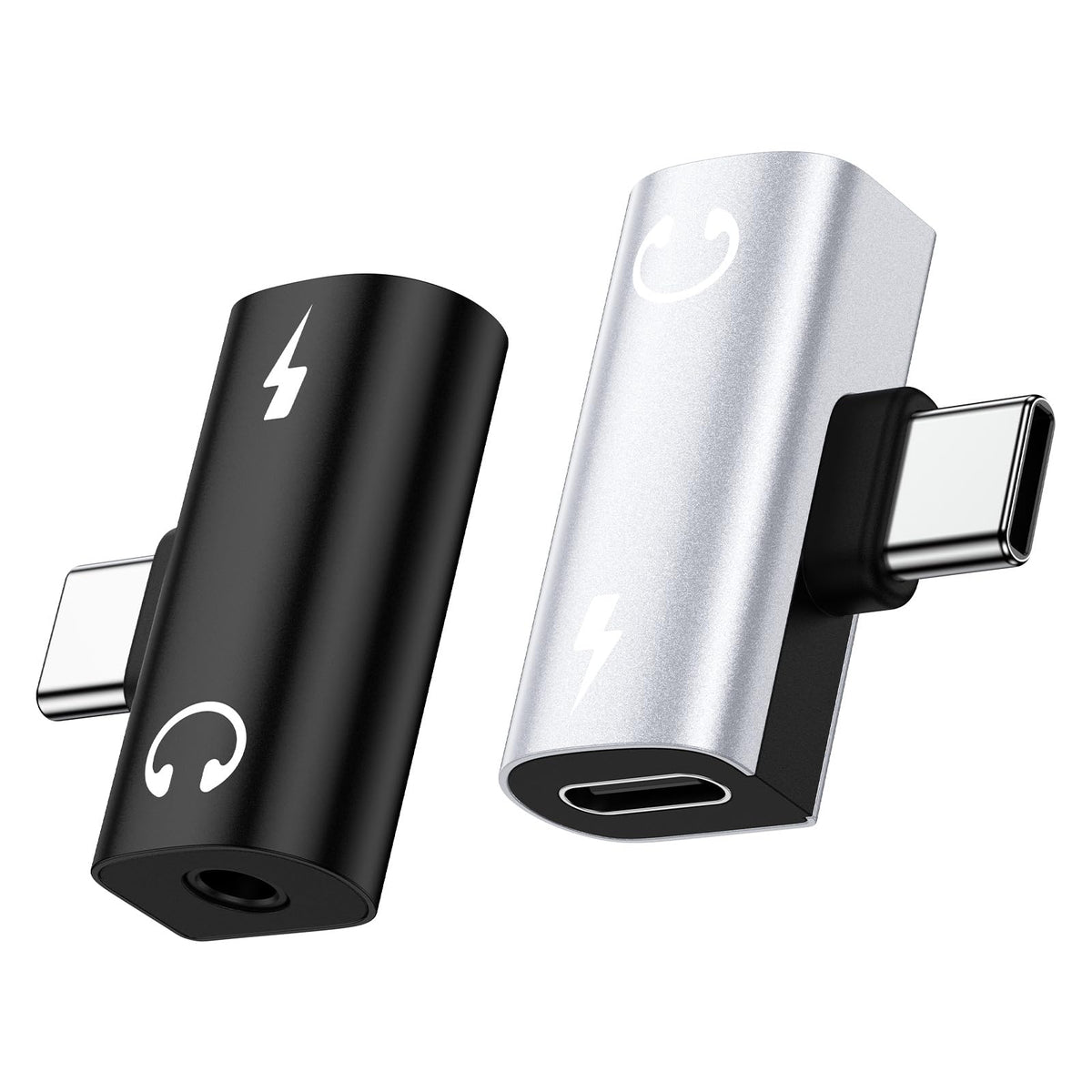 Uenlio 2-pack USB-C to 3.5mm adapter right-angle for clear wired audio
