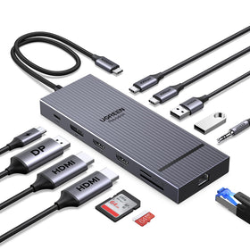 UGREEN 12-in-1 docking station front view with triple 4K outputs for multitasking