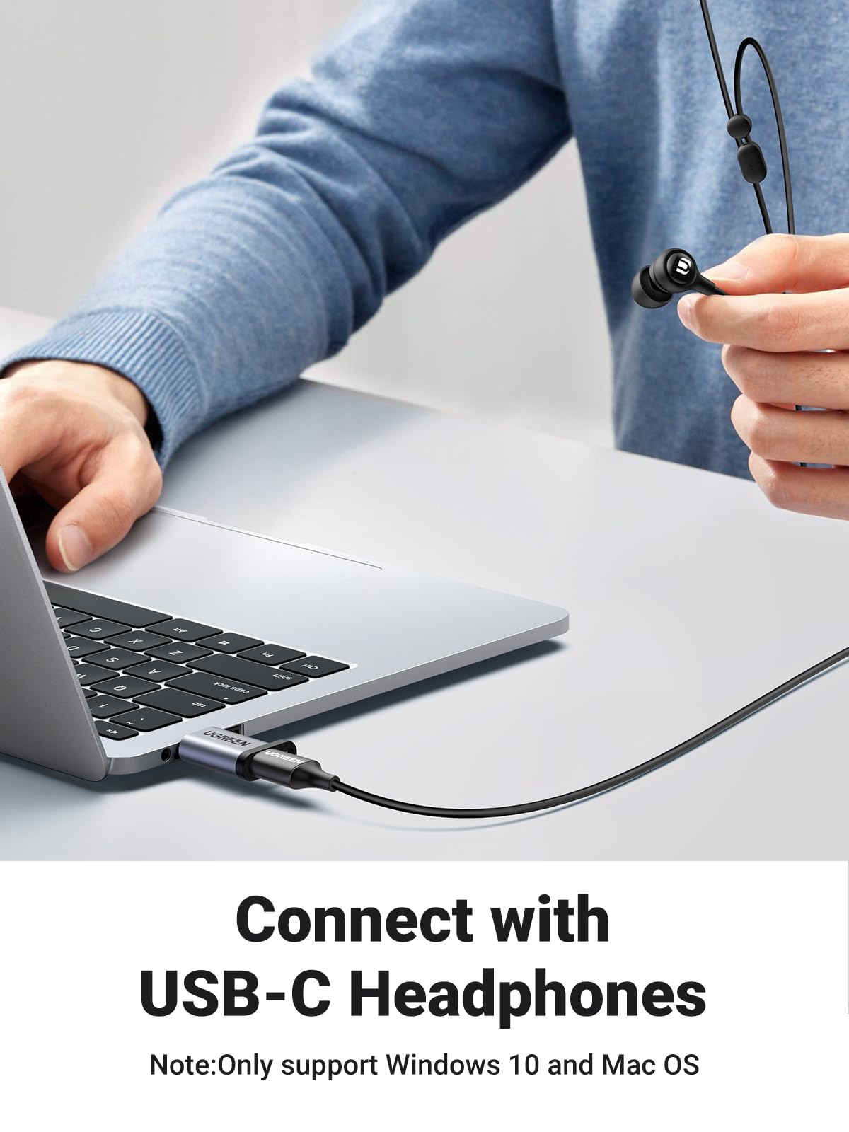 UGREEN adapter next to ruler showing small size for easy portability