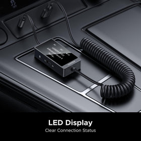 Retractable cord feature keeps cables tidy during travel.