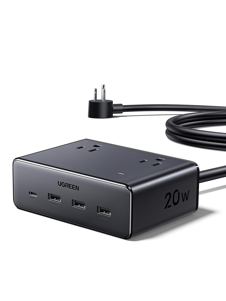 UGREEN cruise-approved power strip front view, compact cabin-friendly design for travel