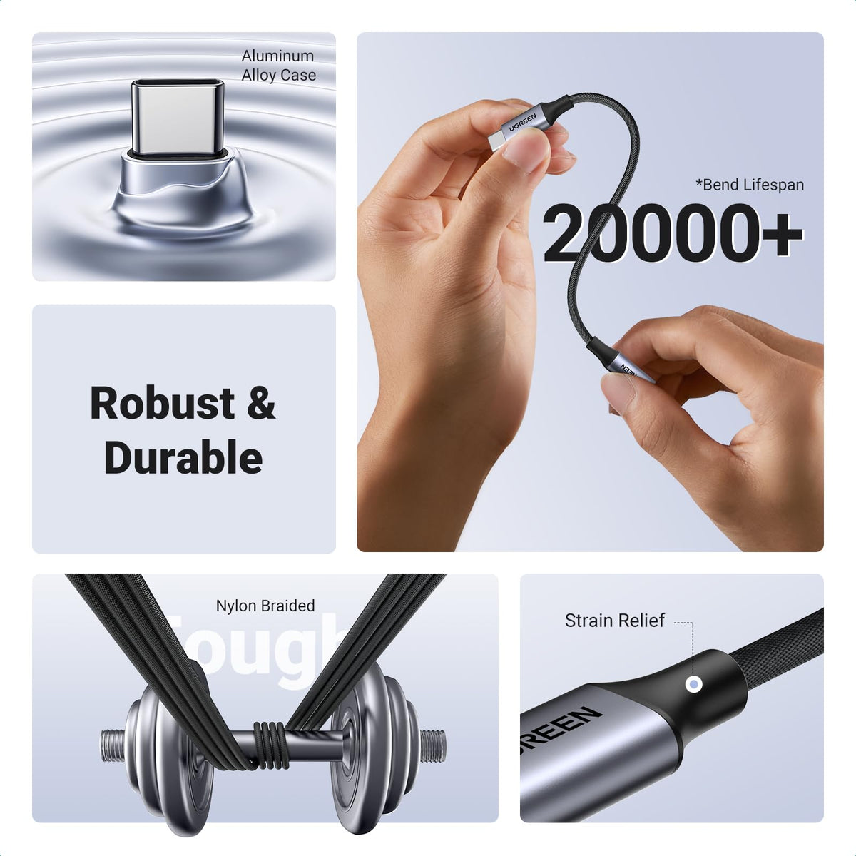 UGREEN durable aluminum and nylon braid withstands daily use.