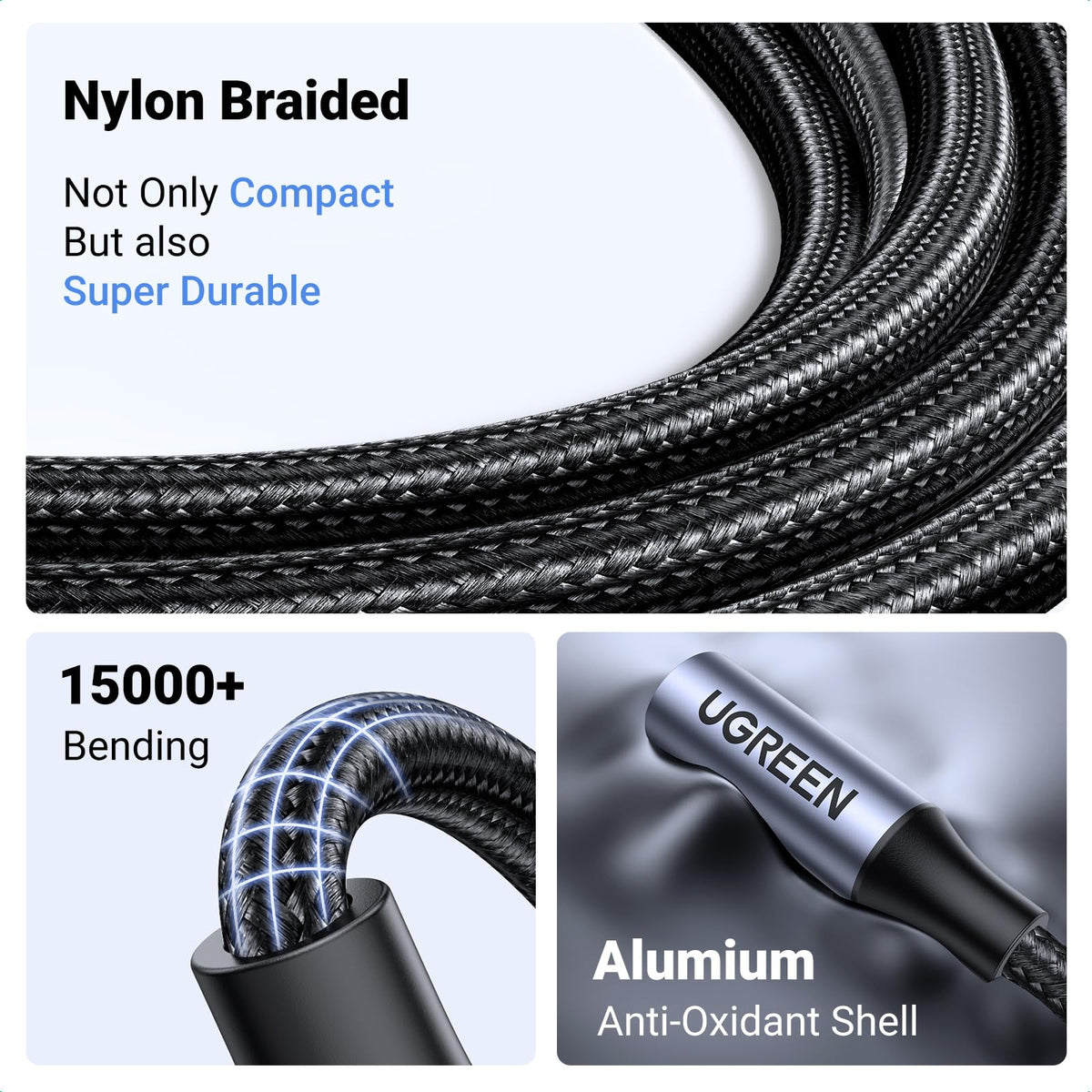 UGREEN compact, durable build with metal body and reinforced cable.
