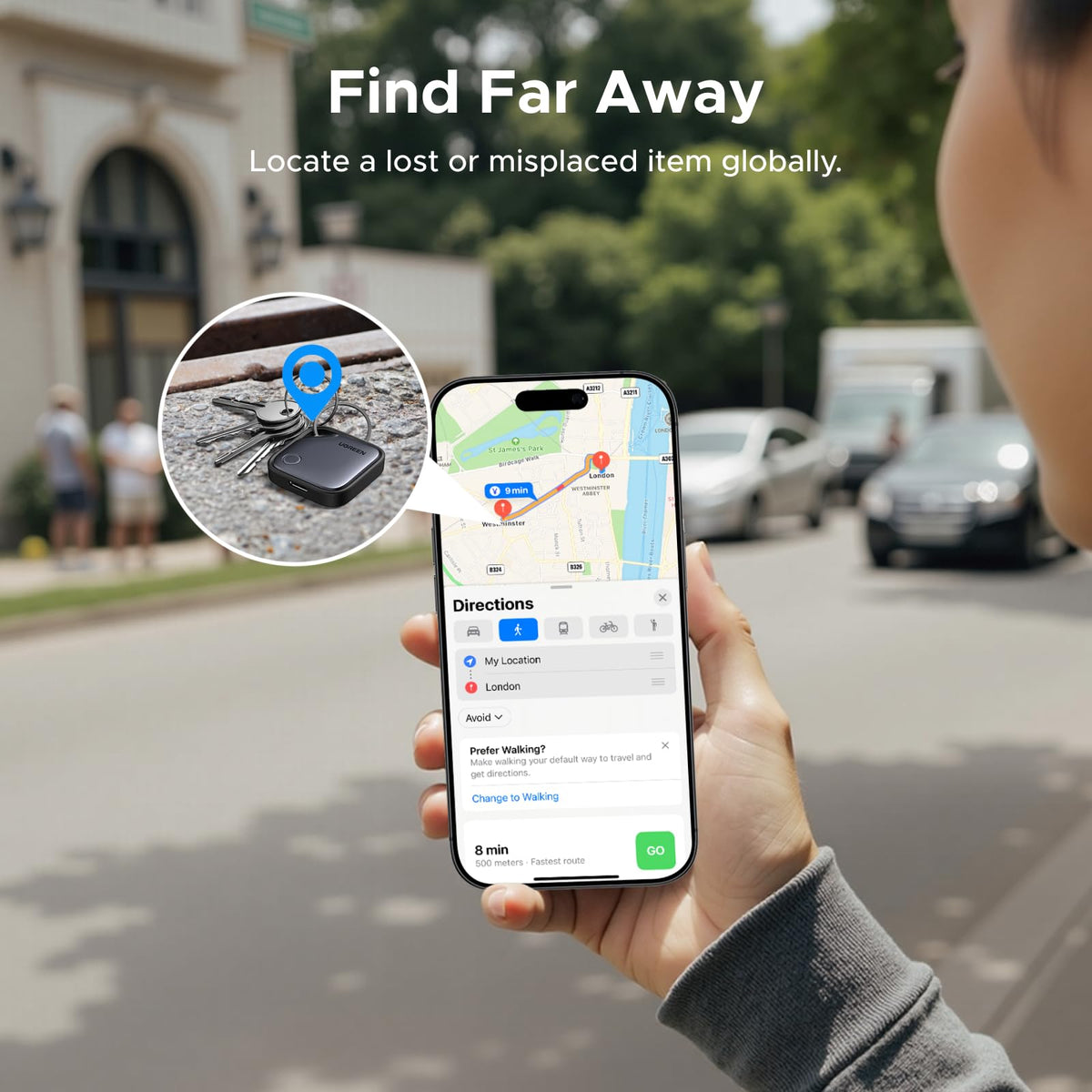 UGREEN FineTrack back with battery compartment visible for easy replaceable two-year battery swaps