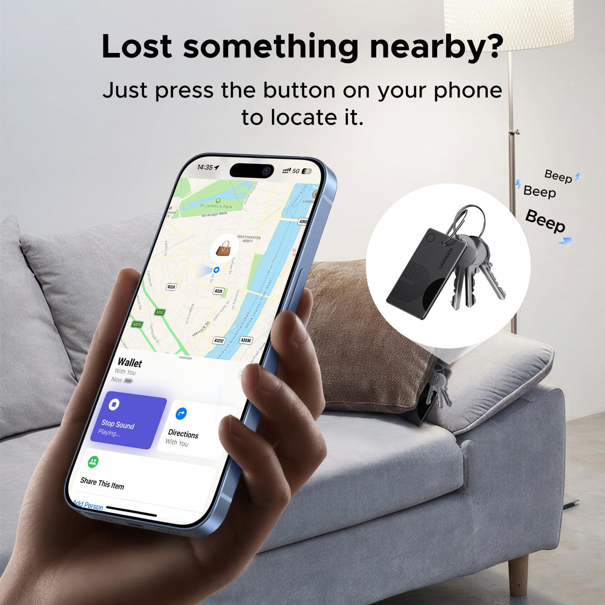 UGREEN FineTrack charging port with cable showing fast recharge convenience