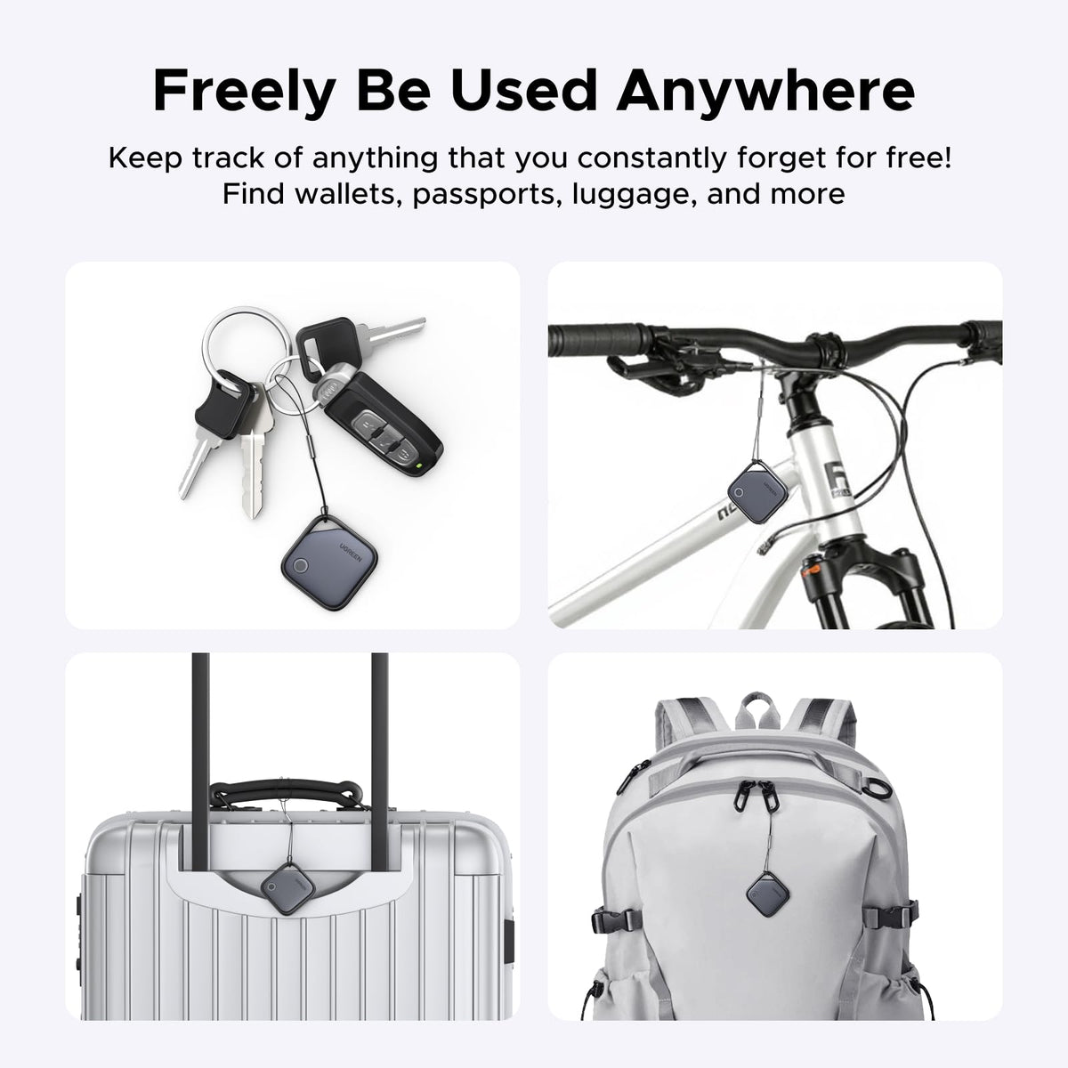 UGREEN FineTrack four tags displayed together showing set value and multi-item protection