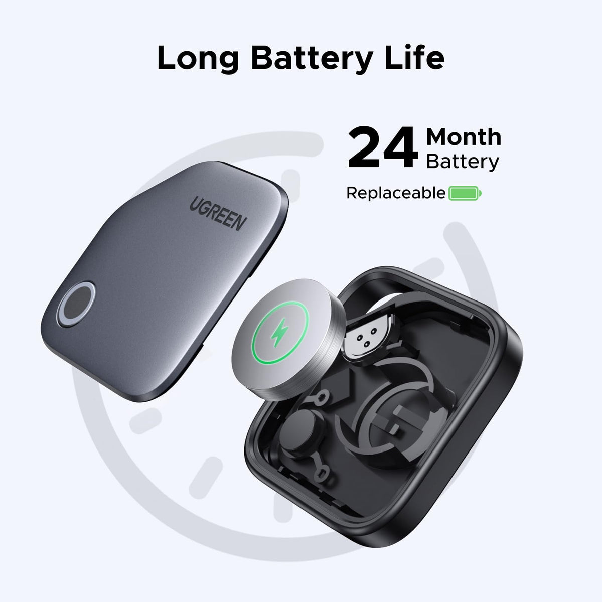 UGREEN FineTrack tucked in luggage pocket showing travel use and reliable lost-item locating