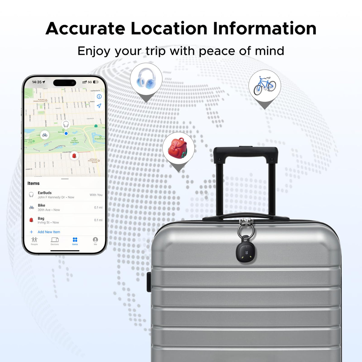 UGREEN FineTrack Mini2 Find My app screen showing family sharing and location benefit