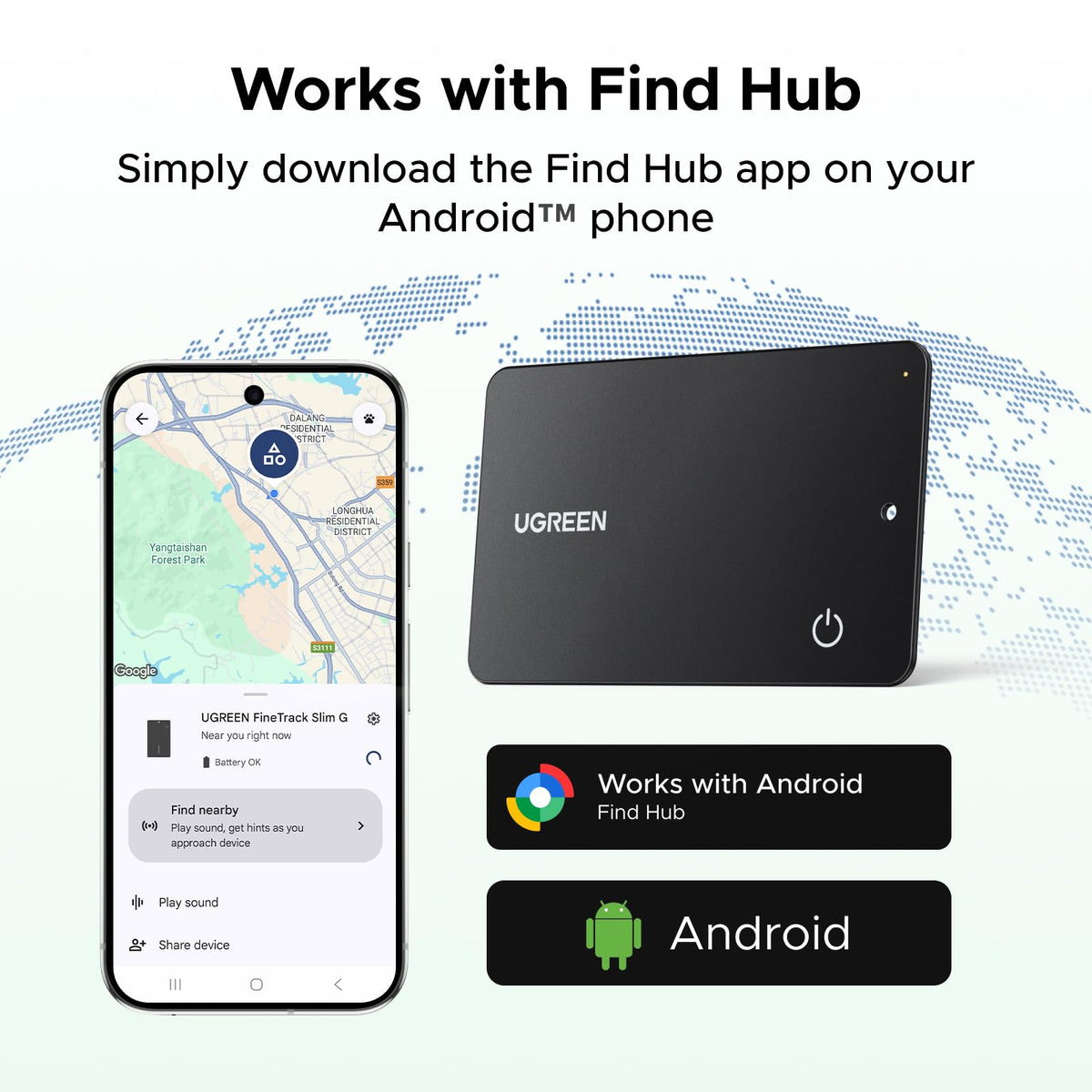 UGREEN FineTrack Slim G paired with Android Find Hub app for tracking