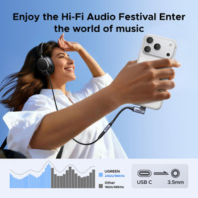UGREEN hi-fi DAC highlights 24bit/96kHz audio quality for clearer sound.