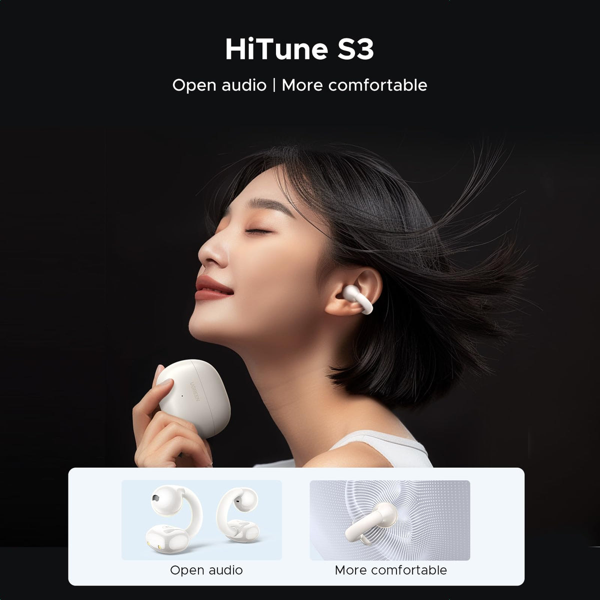UGREEN HiTune S3 charging case open showing fast USB-C charging