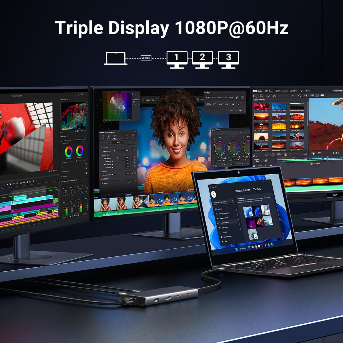 UGREEN hub with HDMI and VGA cables connected showing flexible display options