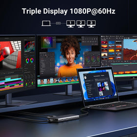 UGREEN hub with HDMI and VGA cables connected showing flexible display options