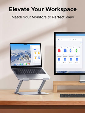UGREEN laptop stand side profile with MacBook elevated improving viewing angle and posture