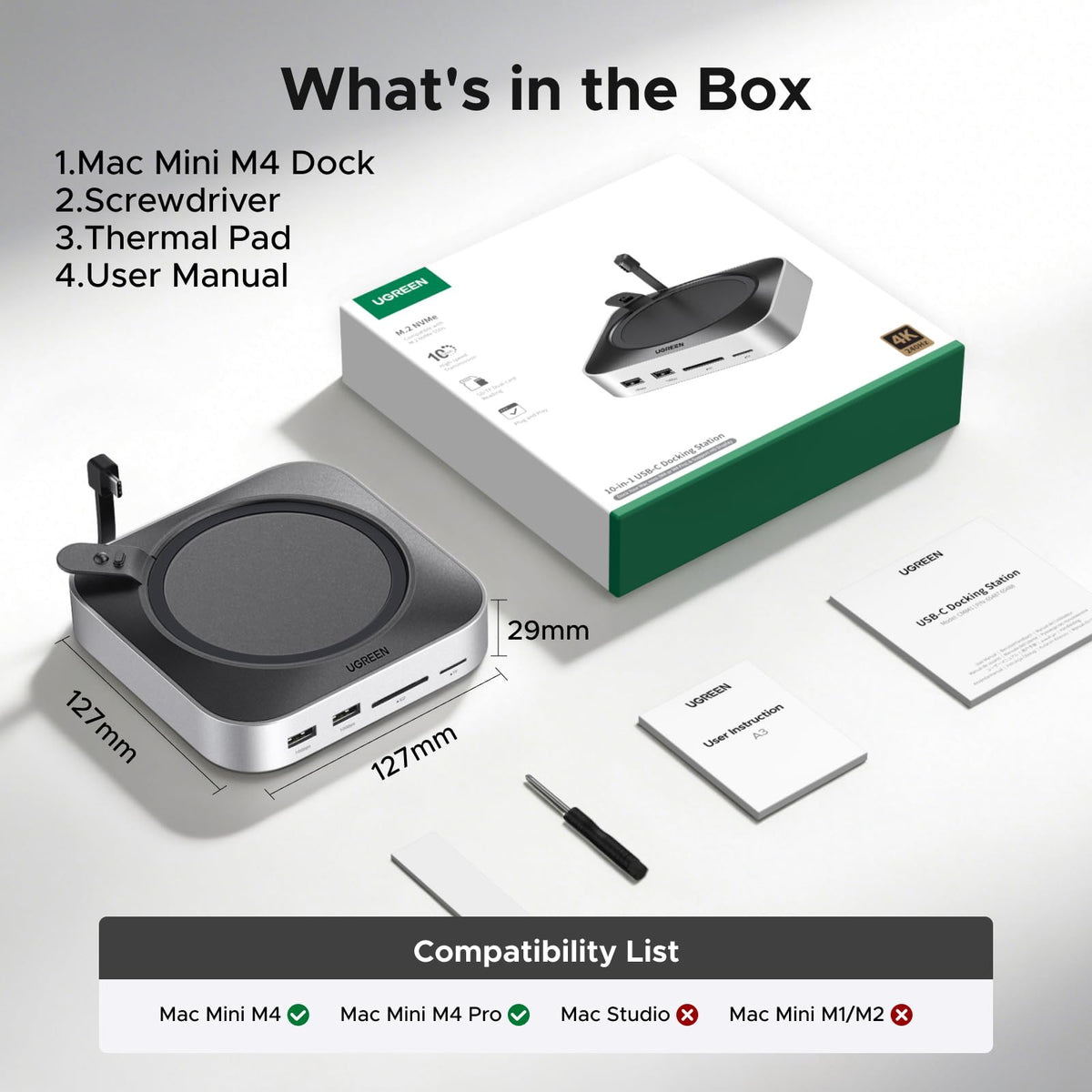 UGREEN Mac mini M4 Dock blends sleek design with compact footprint.