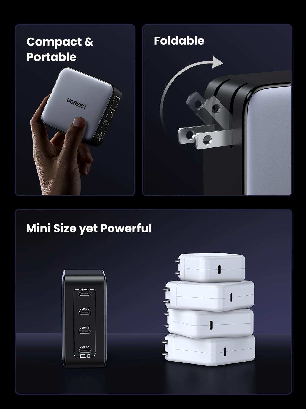 UGREEN Nexode next to smartphone for scale, illustrating compact size and portability