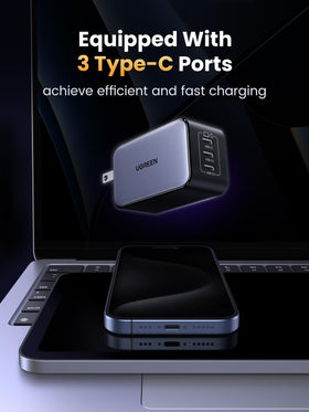 UGREEN Nexode 65W GaN charger back view showing foldable plug