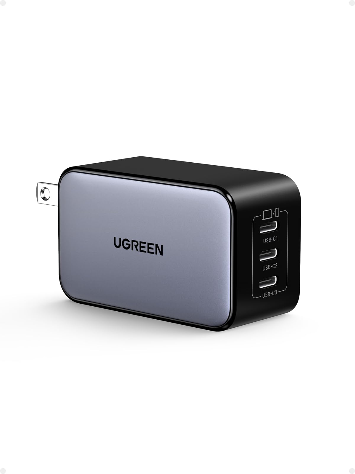 UGREEN Nexode 65W GaN charger front view powers laptops and phones quickly