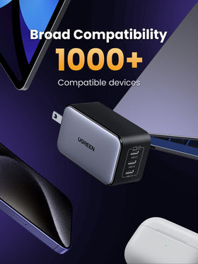 UGREEN Nexode 65W GaN charger ports visible for simultaneous charging