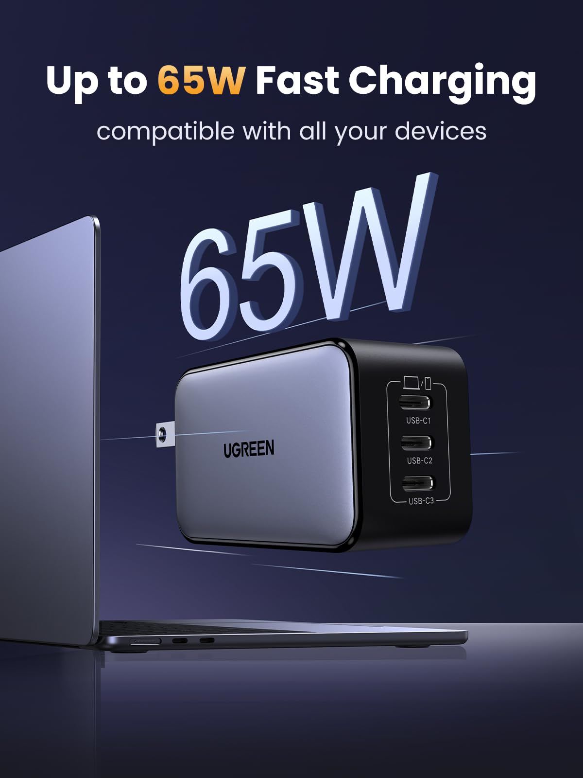 UGREEN Nexode 65W GaN charger side ports for multi-device charging