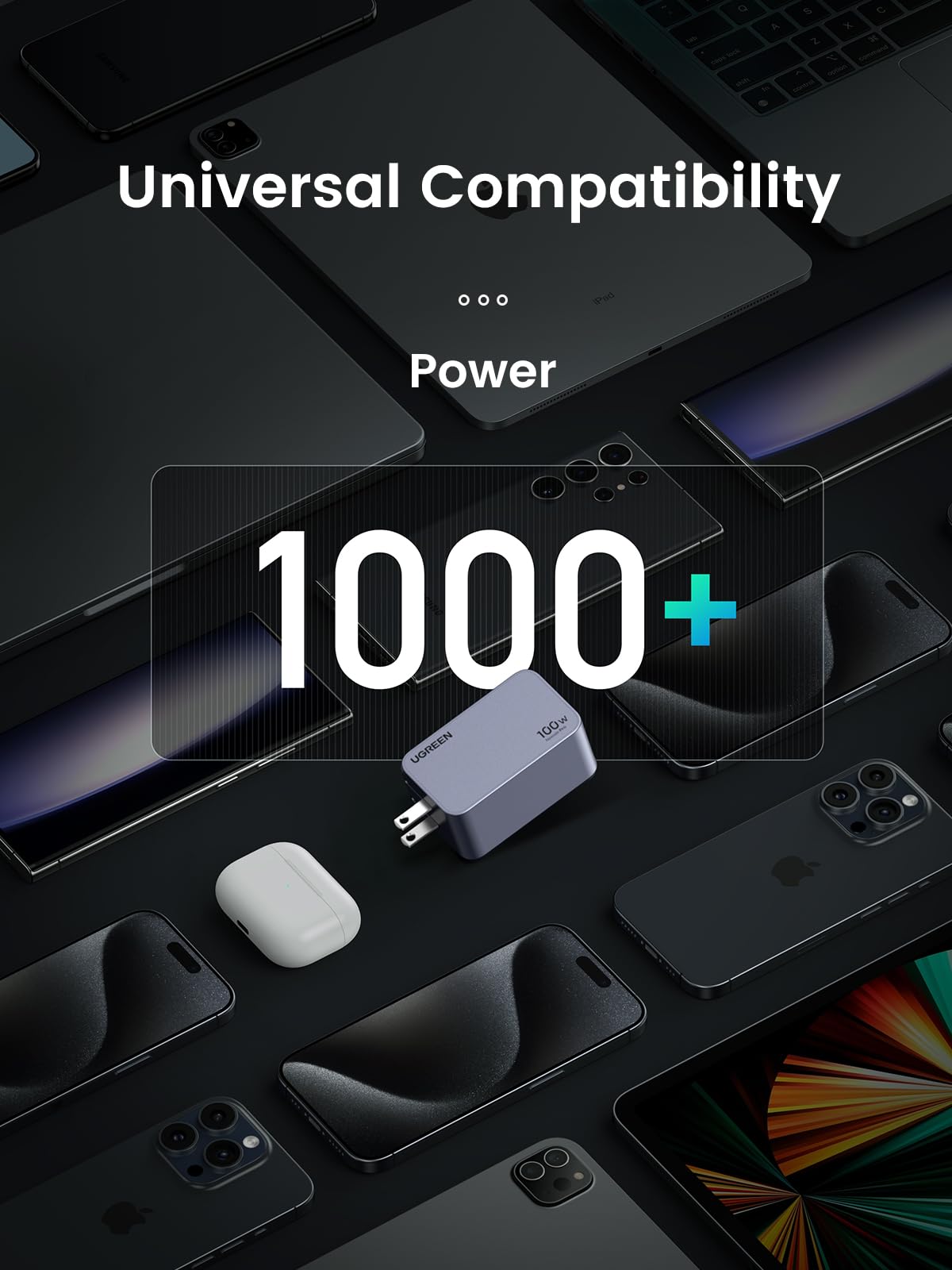 UGREEN Nexode Pro powering a phone and wireless earbuds showing multi-device convenience