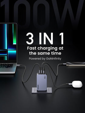 UGREEN Nexode Pro closeup of USB-C and USB-A ports highlighting fast-charging support