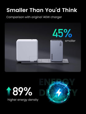 UGREEN Nexode Pro next to a passport and phone to show compact travel size benefit