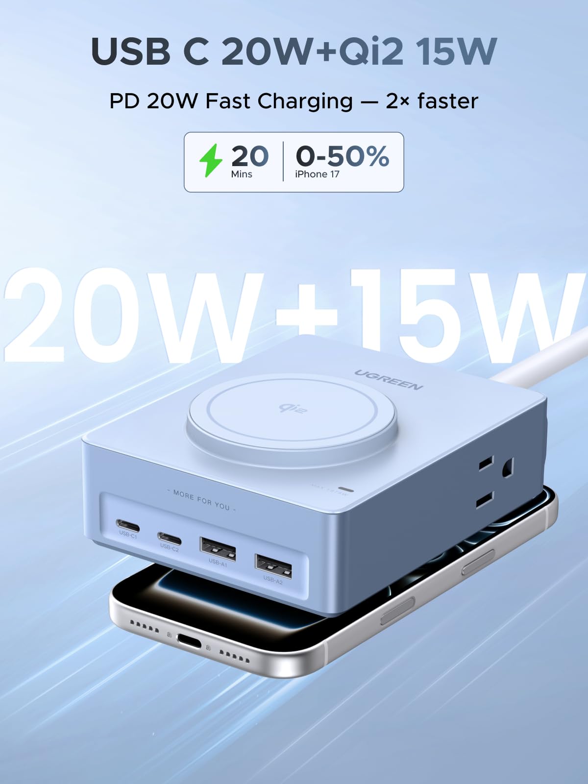 UGREEN 20W USB-C PD3.0 port for rapid single-device charging