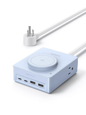 UGREEN power strip with four outlets and wireless charging for a tidy desk setup