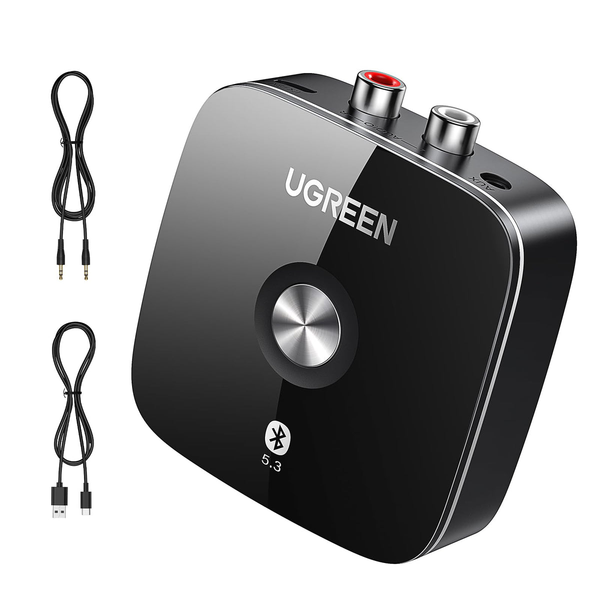 UGREEN receiver front view showing controls and compact design for easy installation