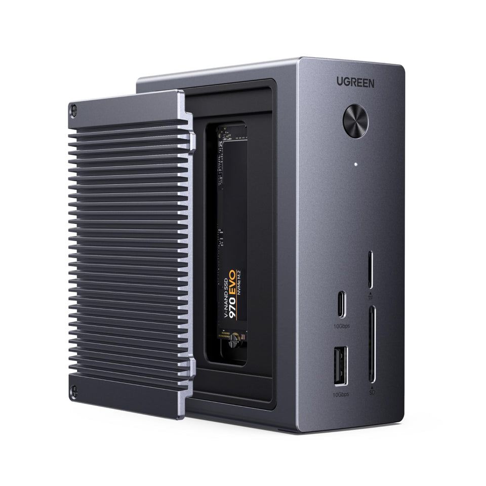 UGREEN Revodok 10-in-1 hub front view with versatile ports for quick setup