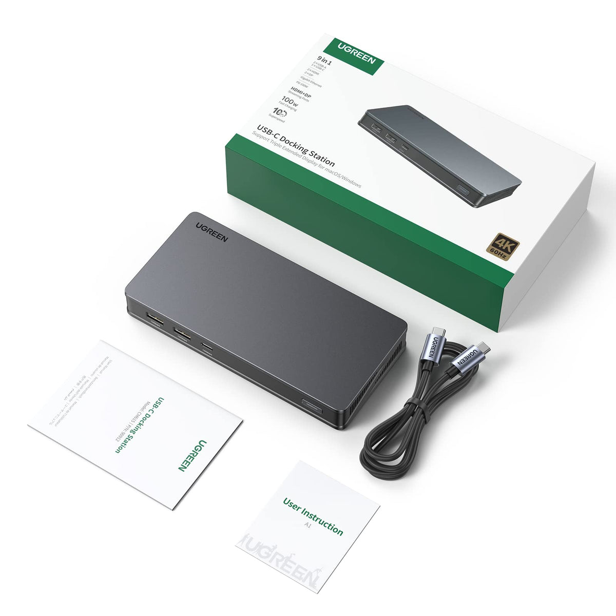 UGREEN Revodok Pro 209 box contents include dock, USB-C cable, and user manual