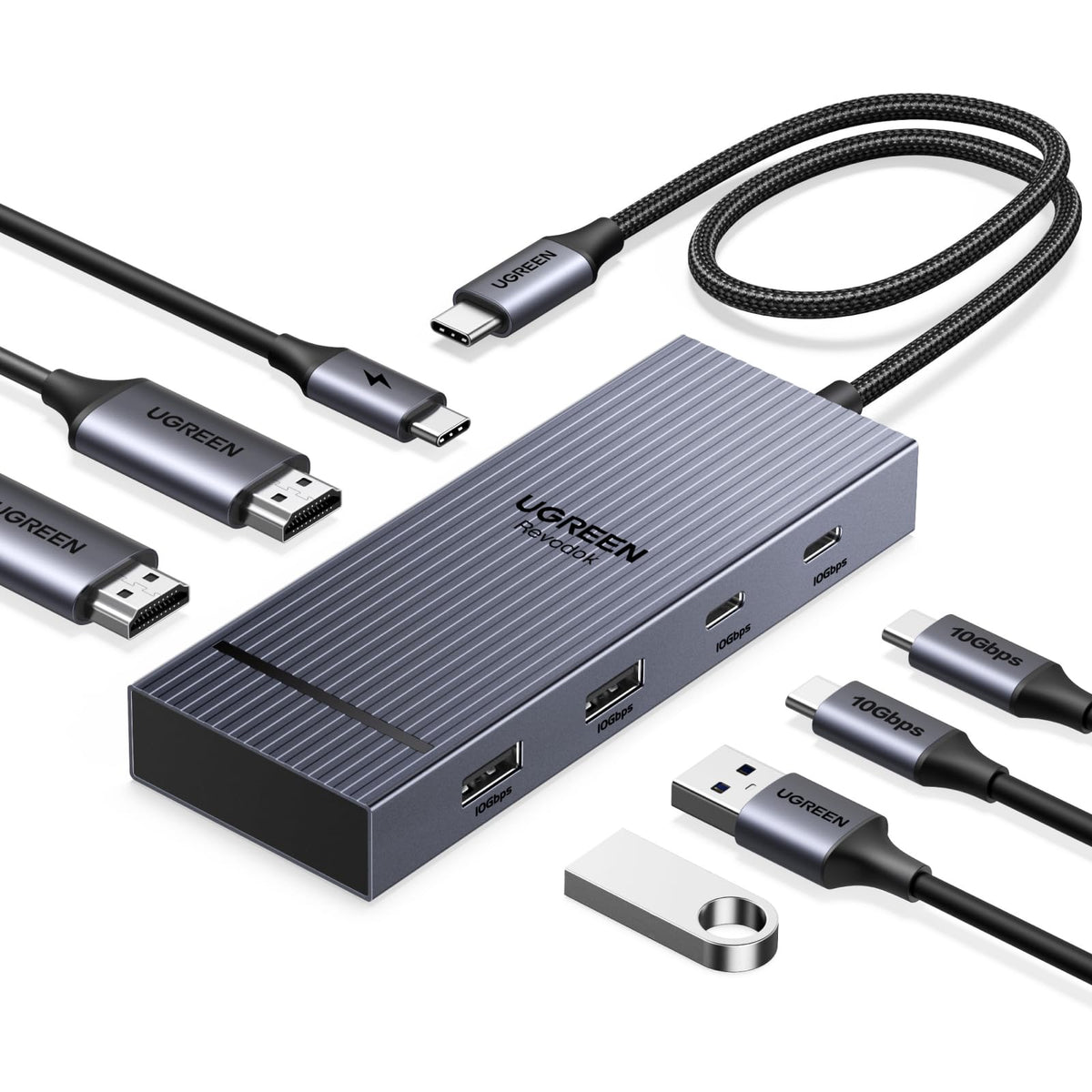 UGREEN Revodok Pro front view showing ports and compact design, clean workspace benefit