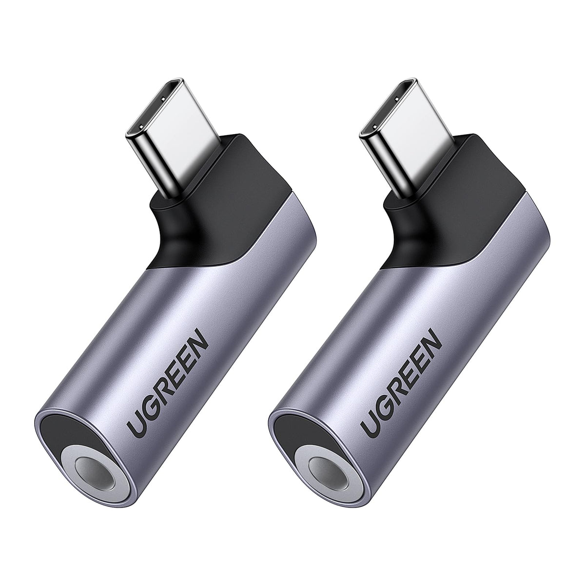 UGREEN right-angle USB-C to 3.5mm adapter angled design for comfortable use