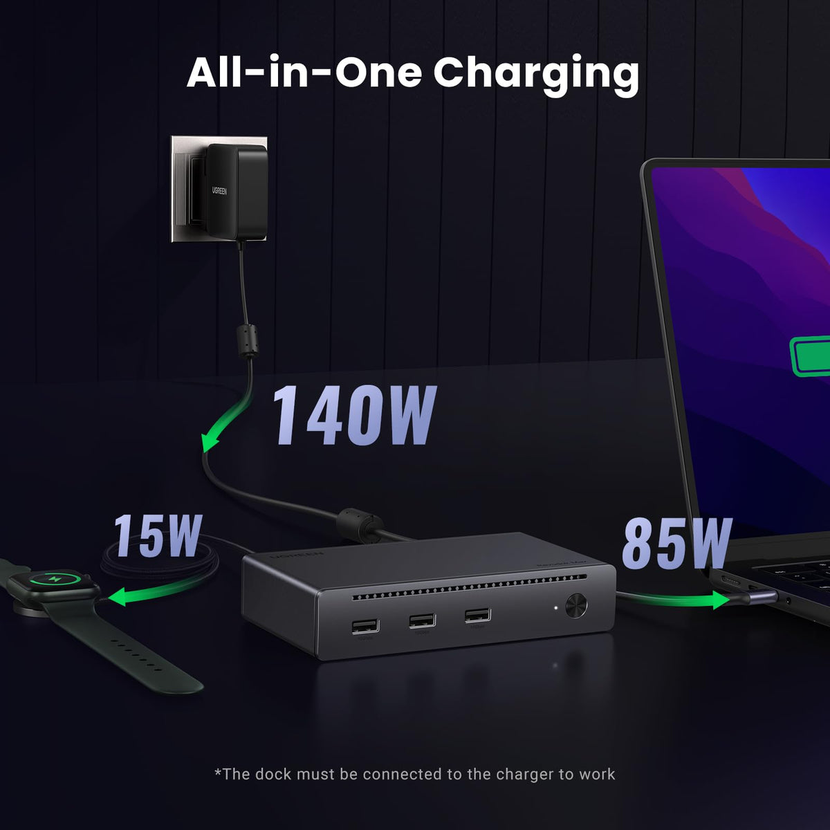 UGREEN Thunderbolt 4 Dock driving two 4K displays for productive multitasking.