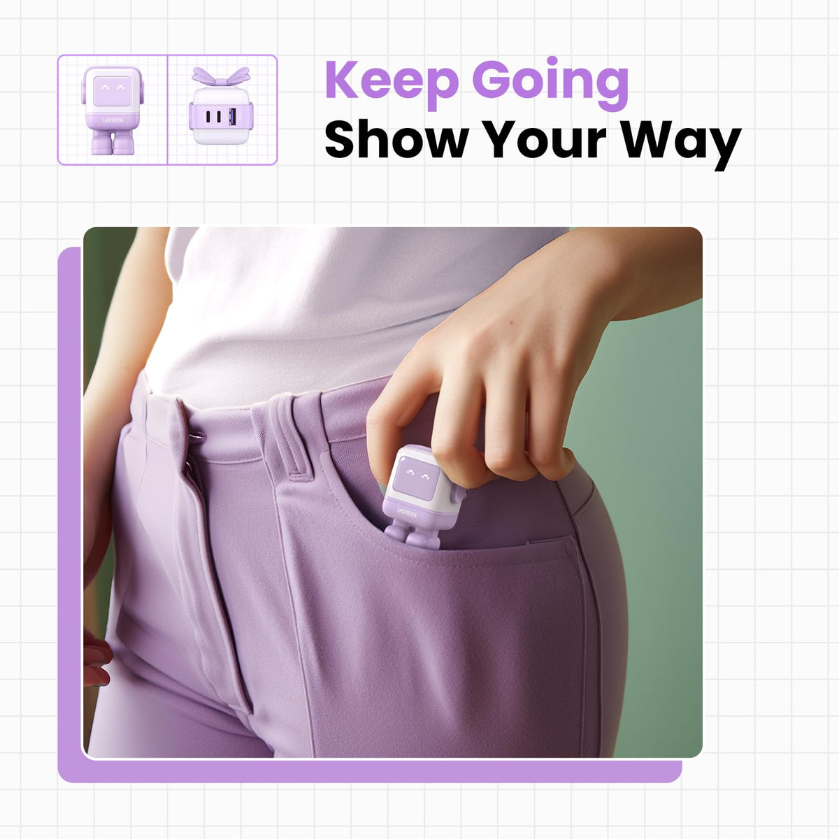 UGREEN Uno in a travel bag showing pocket-friendly design for on-the-go use
