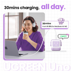 UGREEN Uno close-up of USB-C and USB-A ports showing versatile charging options