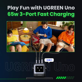 UGREEN Uno top view showing two USB‑C and one USB‑A ports for versatile charging benefit