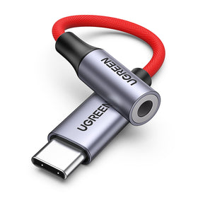 UGREEN USB C to 3.5mm audio adapter closeup for high-fidelity listening on the go