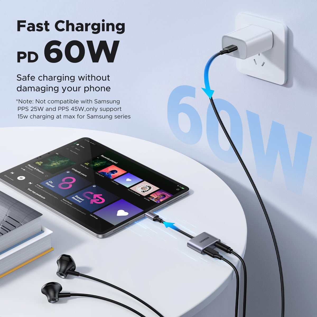 UGREEN USB-C to 3.5mm adapter DAC chip visible enables richer sound